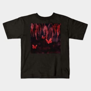 Wisteria and Butterflies Negative Painting Black and Red Kids T-Shirt